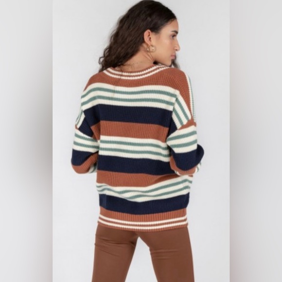 Brown, green, blue and white stripped cardigan - Picture 3 of 3